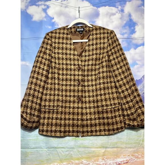 Women's Kasper Tweed Brown Suit Lined Jacket Size Small Excellent Condition - Picture 1 of 8